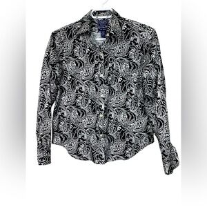 Chaps Petite NWOT Black & White, Long Sleeve, No Iron, Button Up Blouse